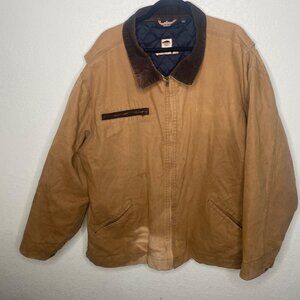 Vintage Dunbrooke Canvas Jacket Mens XL Tan Corduroy Collar Quilted Lined Utilit